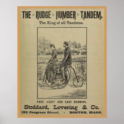 1887 Vintage Rudge Bicycle Magazine Ad Art Poster