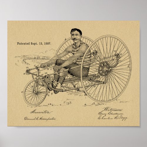 1887 Vintage Tricycle Bicycle Patent Art Print