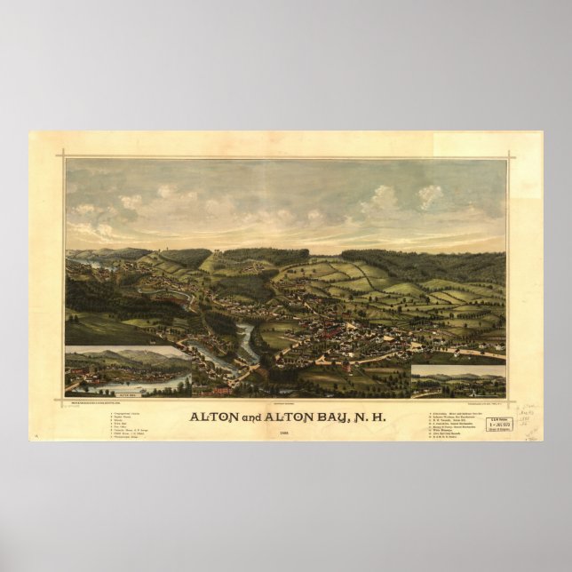 1888 Alton & Alton Bay, NH Birds Eye Panoramic Map Poster (Front)