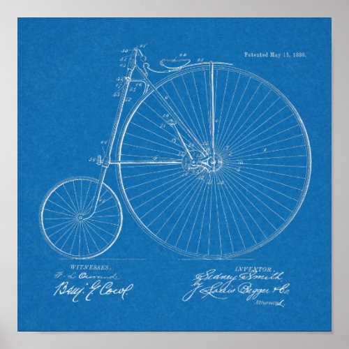 1888 High Wheeler Bicycle Design Patent Art Print