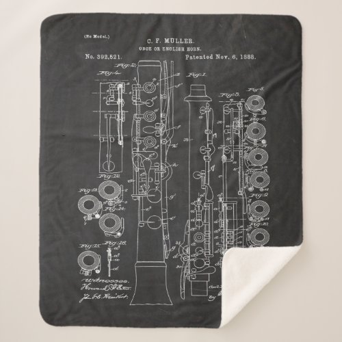 1888 Oboe or English Horn _ Patent Drawing Sherpa Blanket