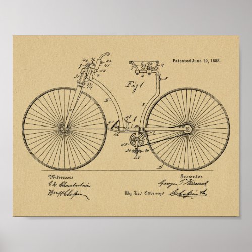 1888 Vintage Bicycle Brake Patent Art Print