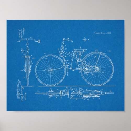 1888 Vintage Bicycle Design Patent Art Print