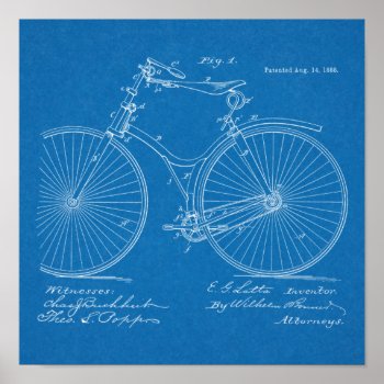 1888 Vintage Bicycle Design Patent Art Print by AcupunctureProducts at Zazzle