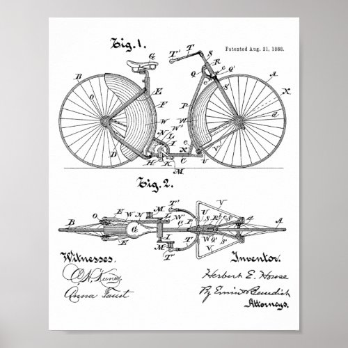 1888 Vintage Bicycle Design Patent Art Print