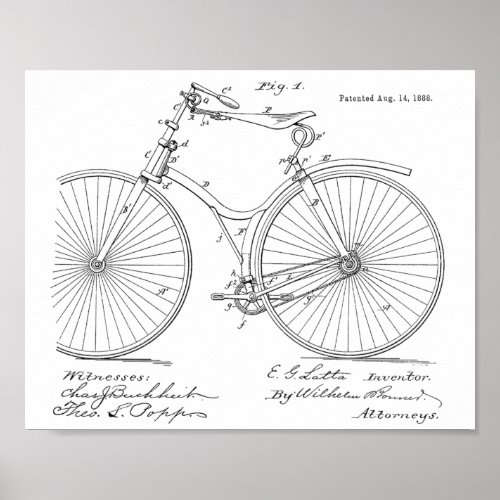 1888 Vintage Bicycle Design Patent Art Print