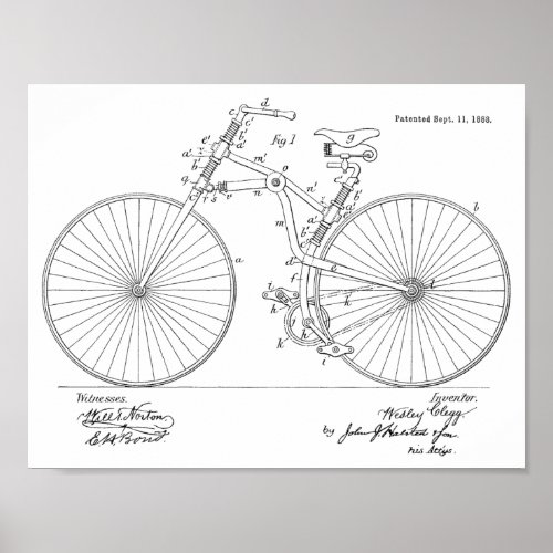 1888 Vintage Bicycle Design Patent Art Print