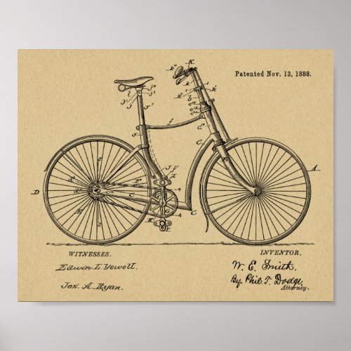 1888 Vintage Bicycle hand Brake Patent Art Print