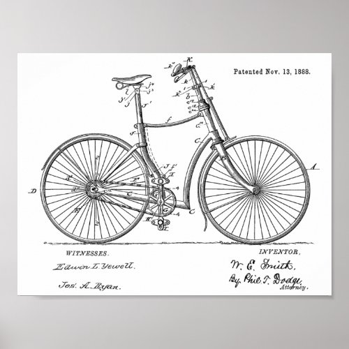 1888 Vintage Bicycle Patent Art Print