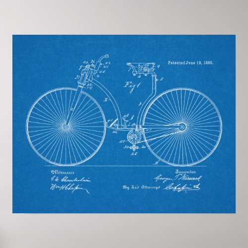 1888 Vintage Bicycle Patent Blueprint Art Print