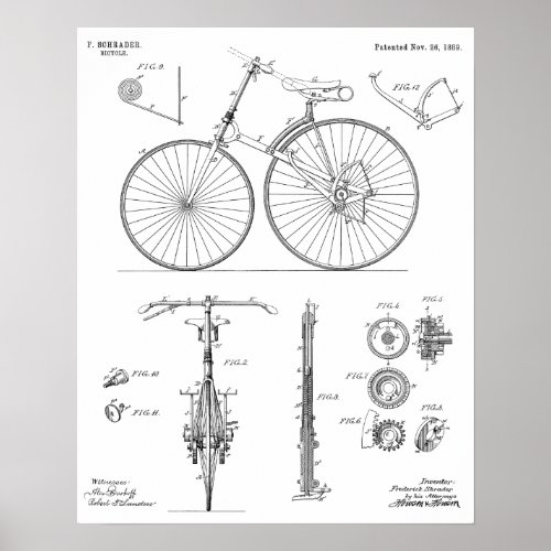 1889 Chainless Bicycle Patent Art Drawing Print