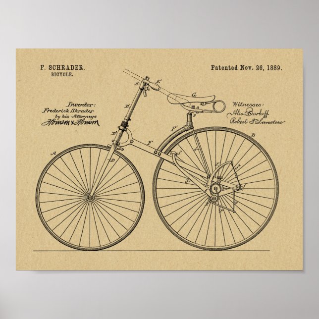 1889 Chainless Bicycle Patent Art Drawing Print (Front)