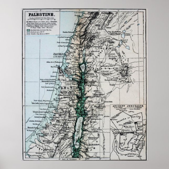 1889 Palestine Map, Middle East Poster (Front)