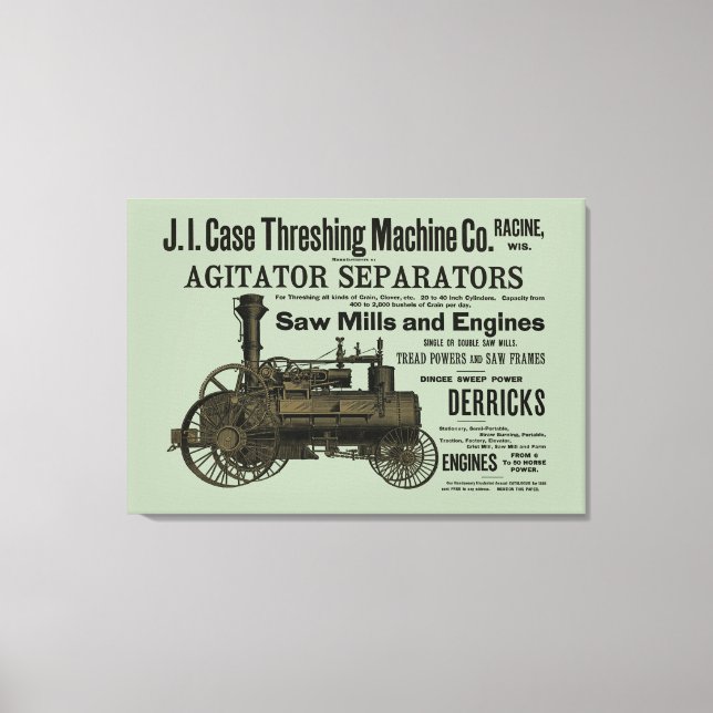 1889 Threshing Machine Steam Engine Farm Farming Canvas Print (Front)