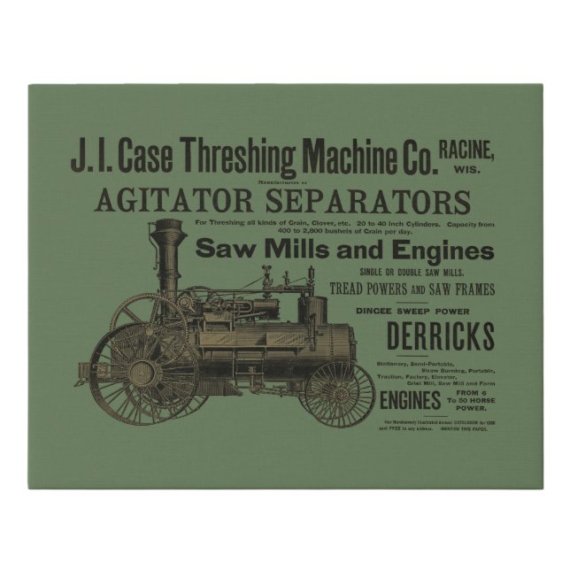 1889 Threshing Machine Steam Engine Farm Farming Faux Canvas Print (Front)