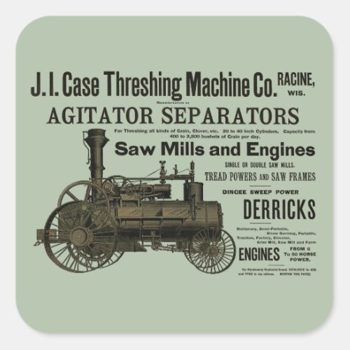 1889 Threshing Machine Steam Engine Farm Farming Square Sticker