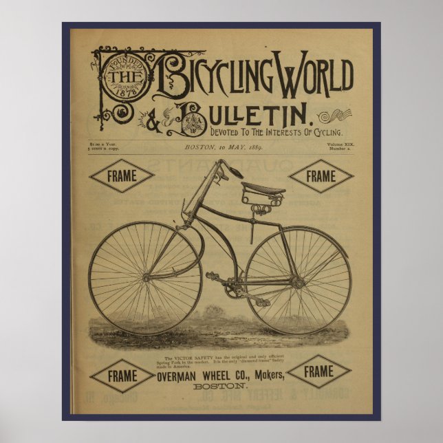 1889 Vintage Bicycle Magazine Ad Art Poster (Front)
