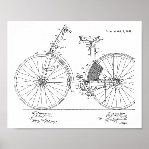 1889 Vintage Bicycle Patent Art Print