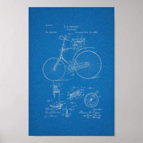 1889 Vintage Bicycle Patent Blueprint Art Print
