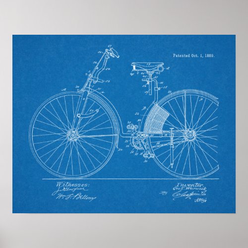 1889 Vintage Bicycle Patent Blueprint Art Print