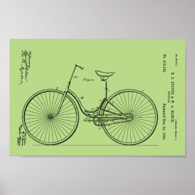 1889 Vintage Bicycle Patent Print (Front)
