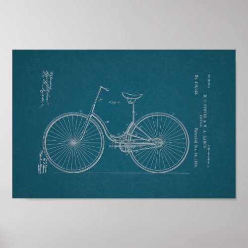 1889 Vintage Bicycle Patent Print Blueprint