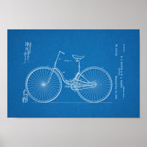 1889 Vintage Bicycle Patent Print Blueprint