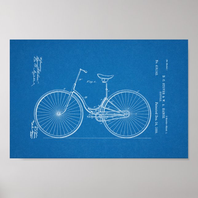 1889 Vintage Bicycle Patent Print Blueprint (Front)