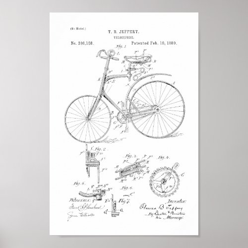 1889 Vintage Bicycle Velocipede Patent Art Print
