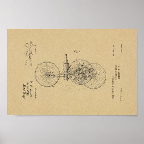 1889 Vintage Steam Tricycle Patent Art Print