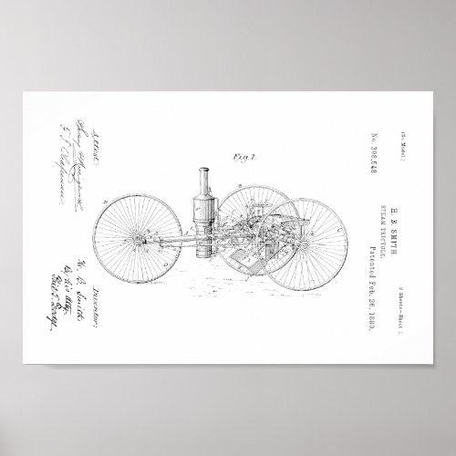 1889 Vintage Steam Tricycle Patent Art Print