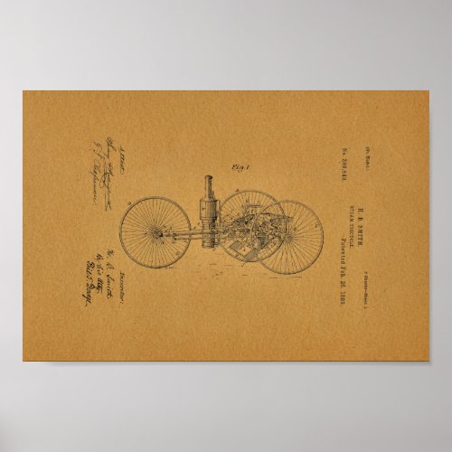 1889 Vintage Steam Tricycle Patent Art Print