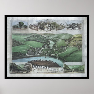 1890 Aerial Map Valley Forge PA Pennsylvania Poste Poster