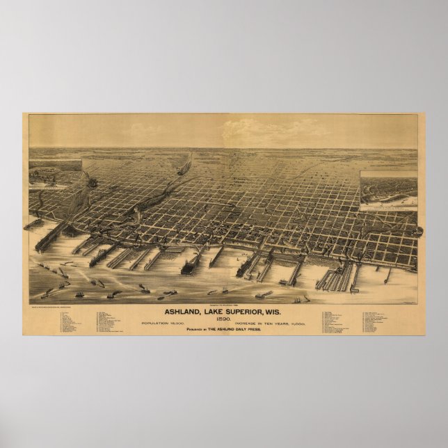 1890 Ashland, WI Birds Eye View Panoramic Map Poster (Front)
