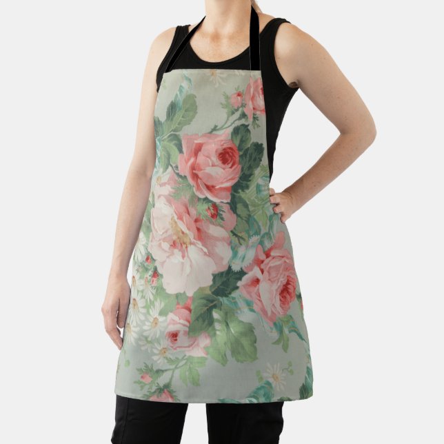 1890 British Vintage Fabric Roses & Daisies  Apron (Insitu)