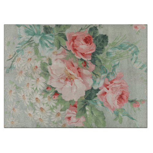 1890 British Vintage Fabric Roses  Daisies  Cutting Board