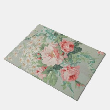 1890 British Vintage Fabric Roses & Daisies  Doormat by decodesigns at Zazzle