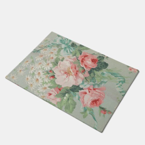 1890 British Vintage Fabric Roses  Daisies  Doormat
