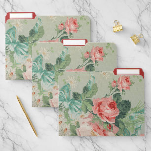 1890 British Vintage Fabric Roses & Daisies File Folder
