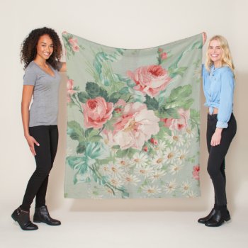 1890 British Vintage Fabric Roses & Daisies  Fleece Blanket by decodesigns at Zazzle