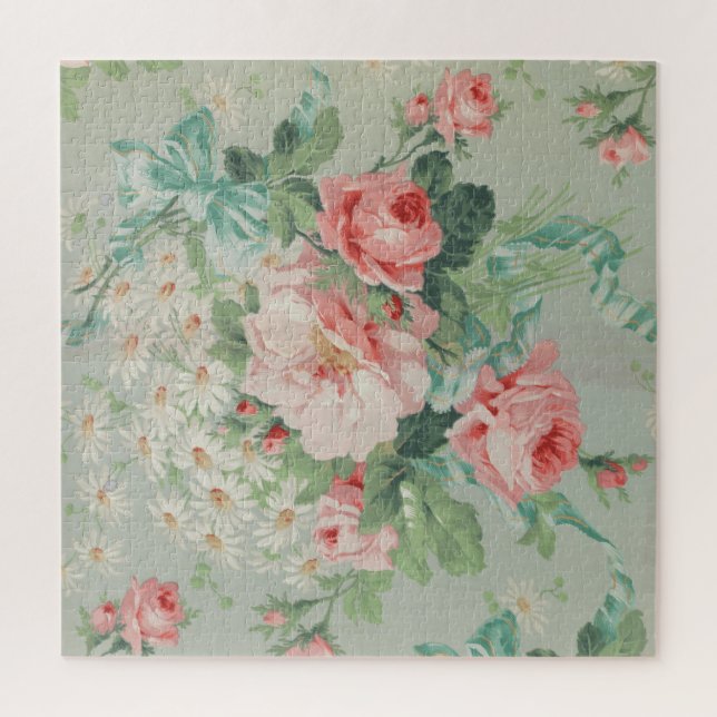 1890 British Vintage Fabric Roses & Daisies  Jigsaw Puzzle (Vertical)