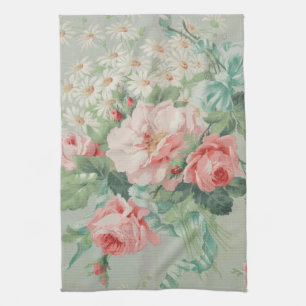 1890 British Vintage Fabric Roses & Daisies Kitchen Towel