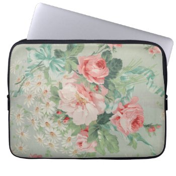 1890 British Vintage Fabric Roses & Daisies  Laptop Sleeve by decodesigns at Zazzle