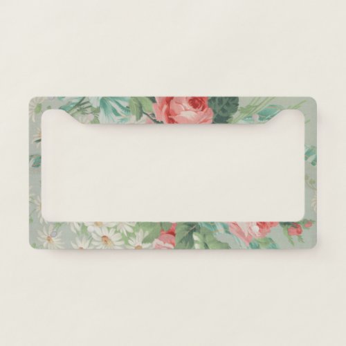 1890 British Vintage Fabric Roses  Daisies  License Plate Frame