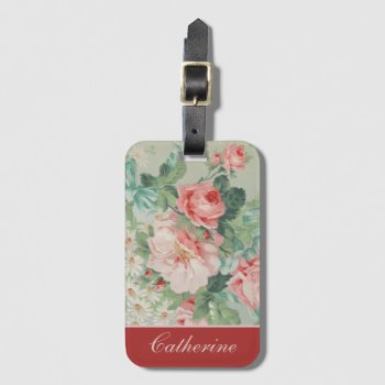 1890 British Vintage Fabric Roses & Daisies  Luggage Tag by decodesigns at Zazzle