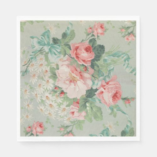 1890 British Vintage Fabric Roses  Daisies  Napkins