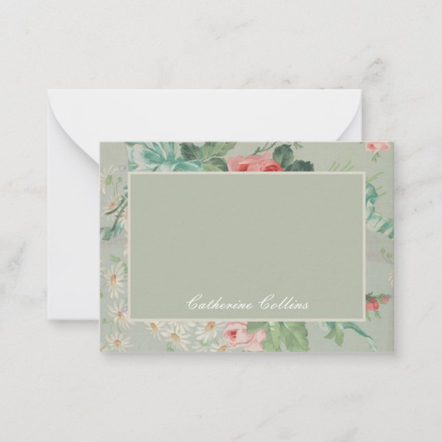 1890 British Vintage Fabric Roses & Daisies  Note Card (Front)