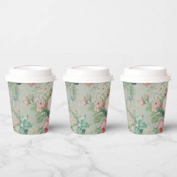 1890 British Vintage Fabric Roses & Daisies  Paper Cups by decodesigns at Zazzle