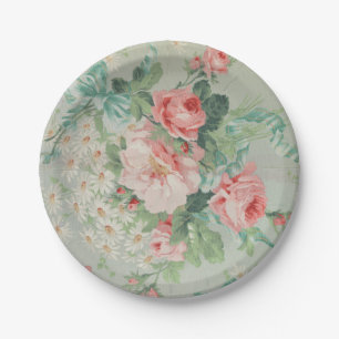 1890 British Vintage Fabric Roses & Daisies Paper Plates