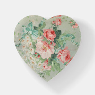 1890 British Vintage Fabric Roses & Daisies Paperweight